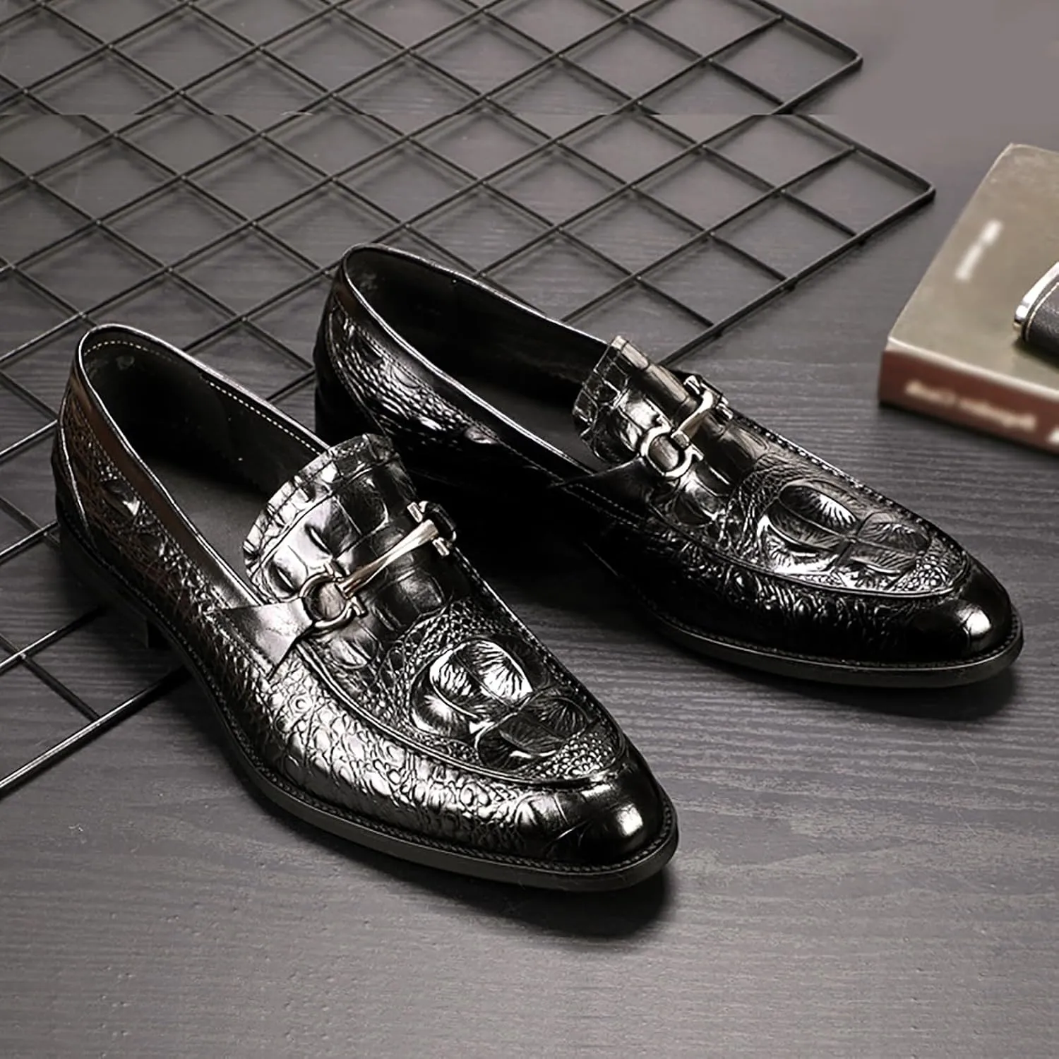 Men's Dress Shoes Business Casual Leather Shoes with Embossing, Non-Slip Rubber Sole for Office Meetings, Weddings and Professional Events