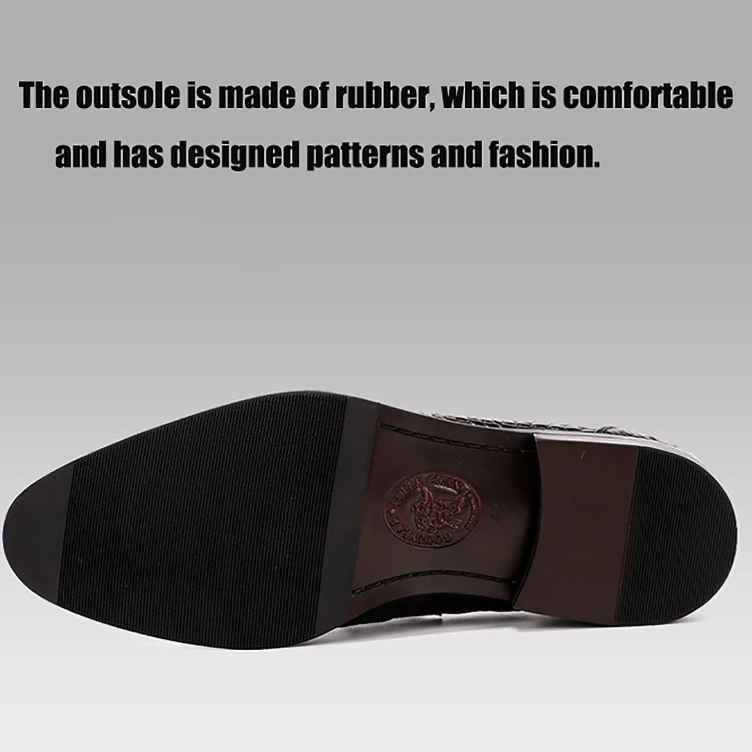 Men's Dress Shoes Business Casual Leather Shoes with Embossing, Non-Slip Rubber Sole for Office Meetings, Weddings and Professional Events