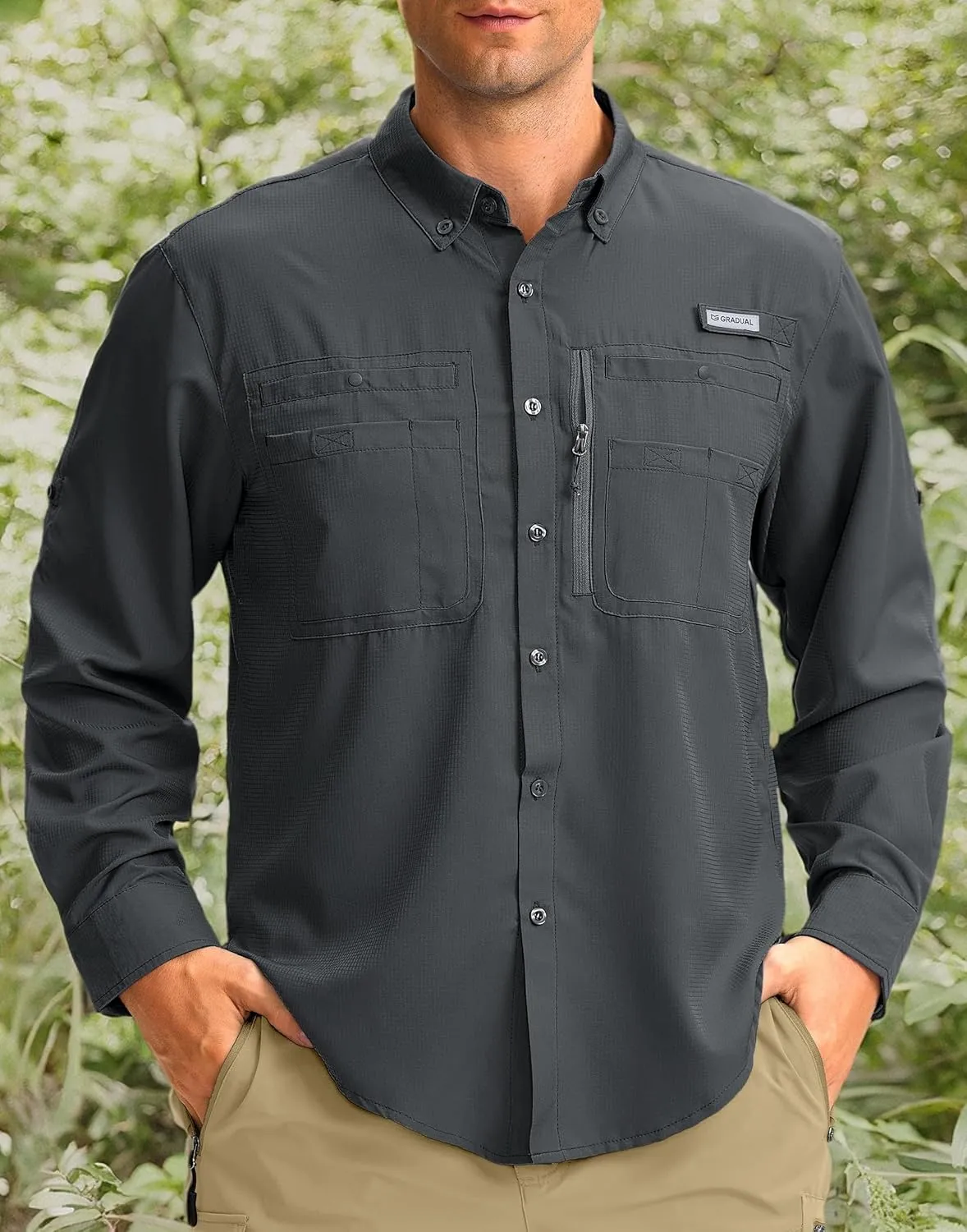 Men's Long Sleeve Sun Protection Fishing Shirt with Zipper Pockets UPF 50  Lightweight Cool Sun Shirts for Men Hiking Outdoor