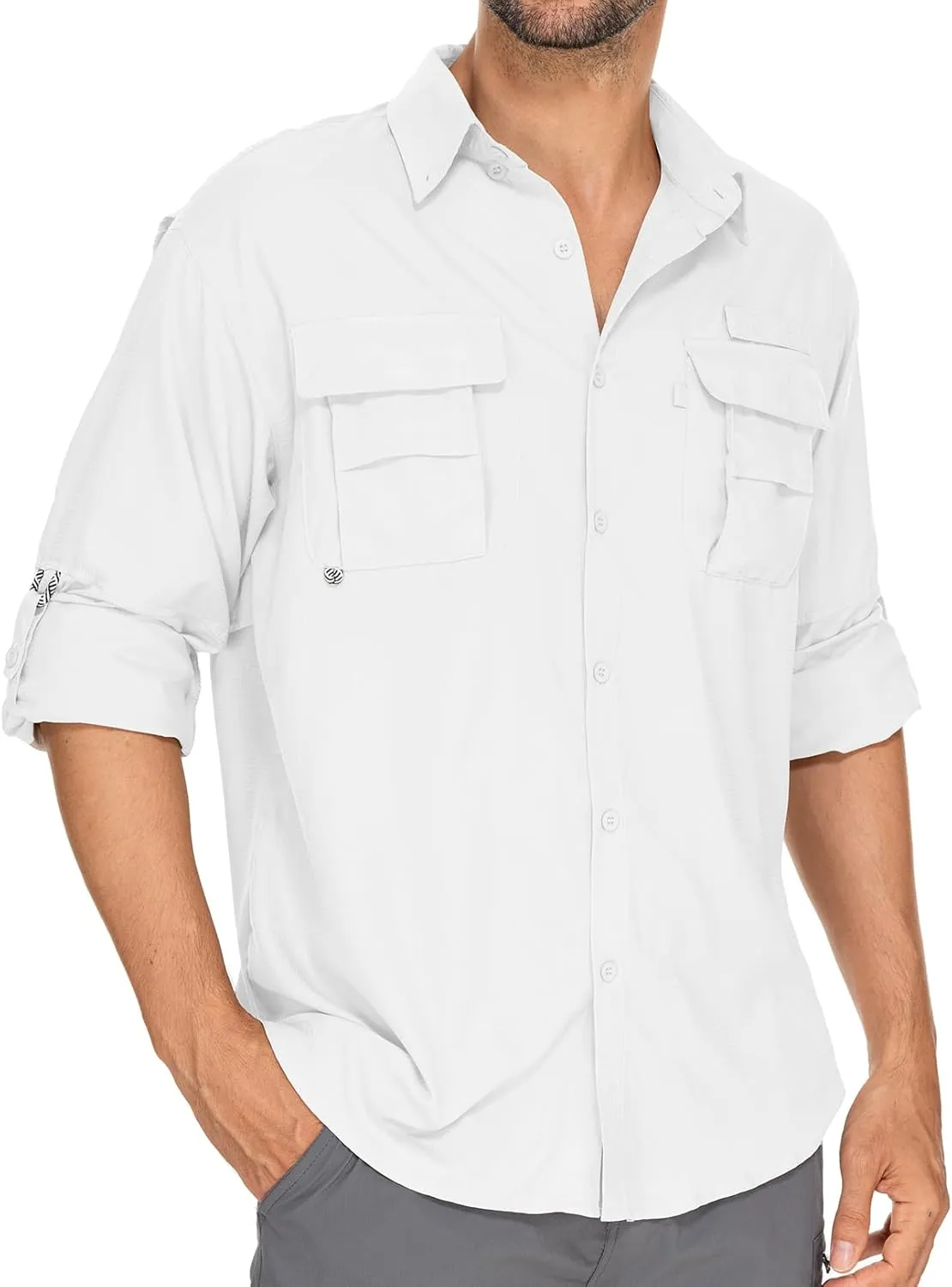 Mens Safari Shirts Long Sleeve UV Protection Hiking Fishing UPF 50  Quick Dry Camping Travel Shirts