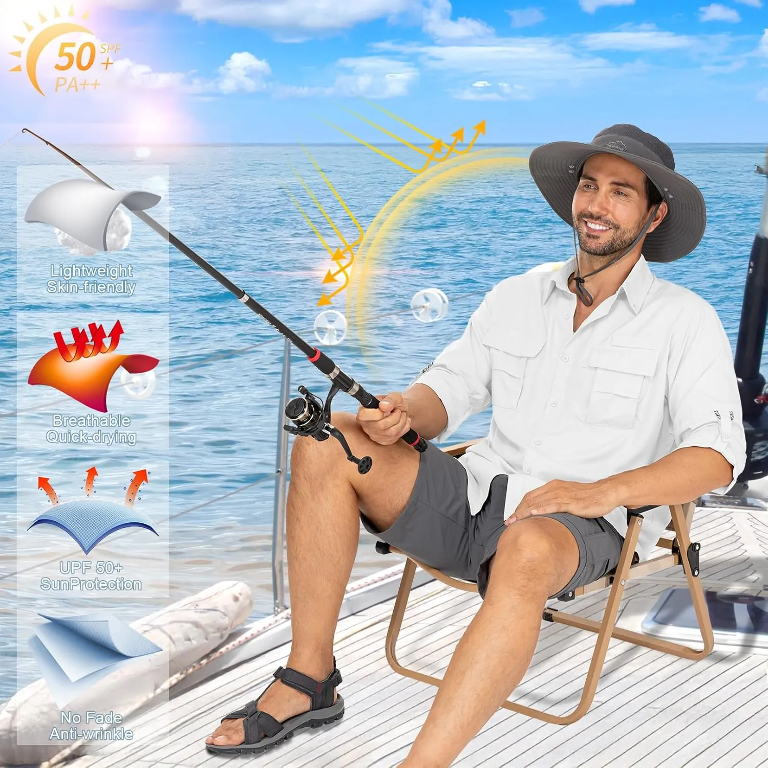 Mens Safari Shirts Long Sleeve UV Protection Hiking Fishing UPF 50  Quick Dry Camping Travel Shirts