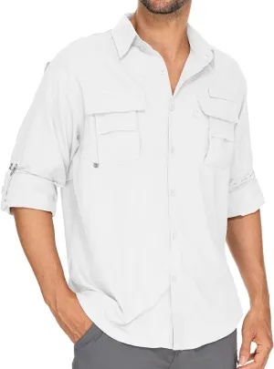 Mens Safari Shirts Long Sleeve UV Protection Hiking Fishing UPF 50  Quick Dry Camping Travel Shirts