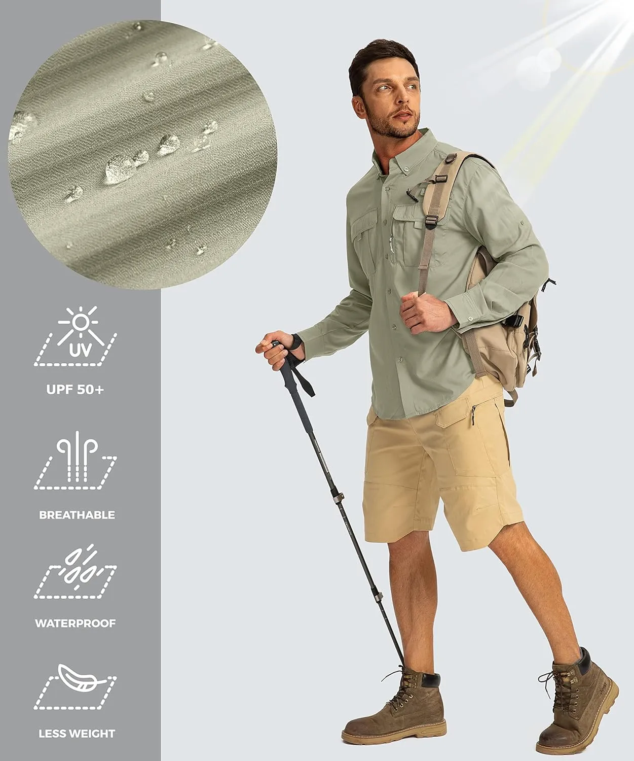 Men's Sun Protection Fishing Shirts Long Sleeve Travel Work Shirts for Men UPF50  Button Down Shirts with Zipper Pockets