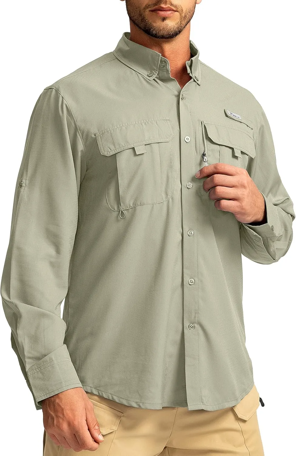 Men's Sun Protection Fishing Shirts Long Sleeve Travel Work Shirts for Men UPF50  Button Down Shirts with Zipper Pockets