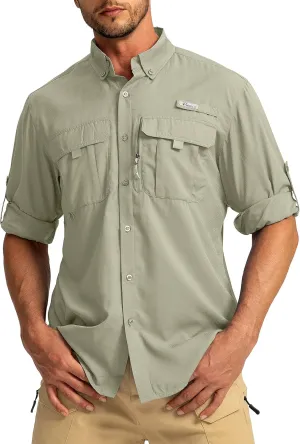 Men's Sun Protection Fishing Shirts Long Sleeve Travel Work Shirts for Men UPF50  Button Down Shirts with Zipper Pockets