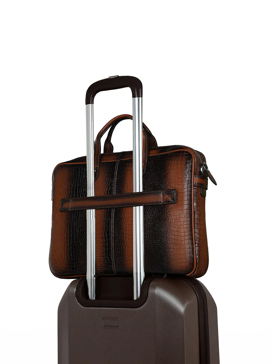 Men's Tan Italian Leather Dual Tone Laptop Bag with Shoulder Strap