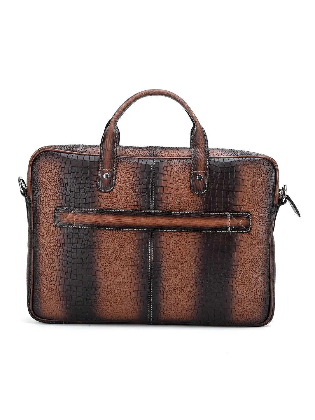 Men's Tan Italian Leather Dual Tone Laptop Bag with Shoulder Strap