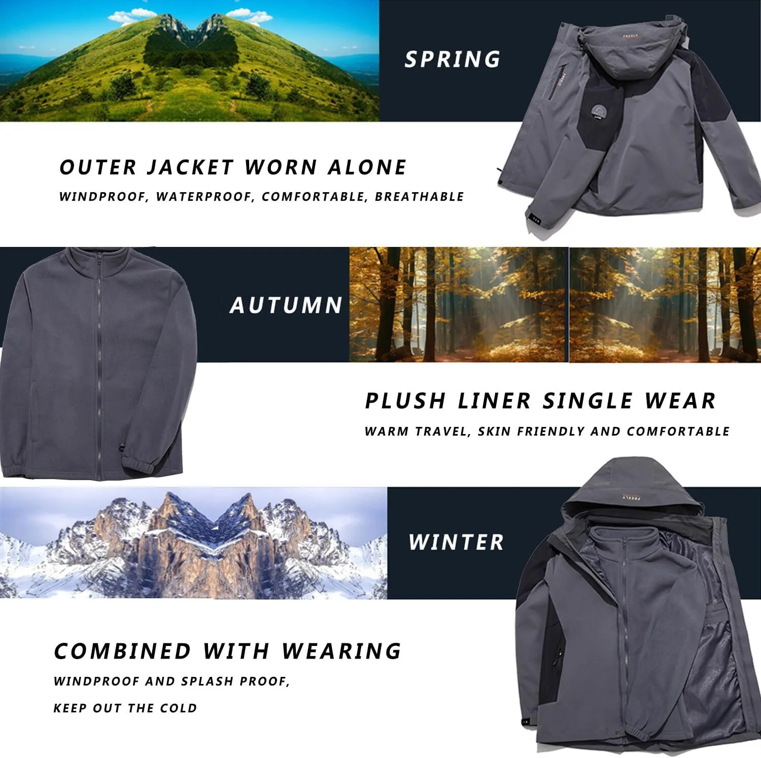 Mens Waterproof Ski Jacket Winter Windproof Snow Coat Outdoor Hiking Parka Raincoat Multi Pockets