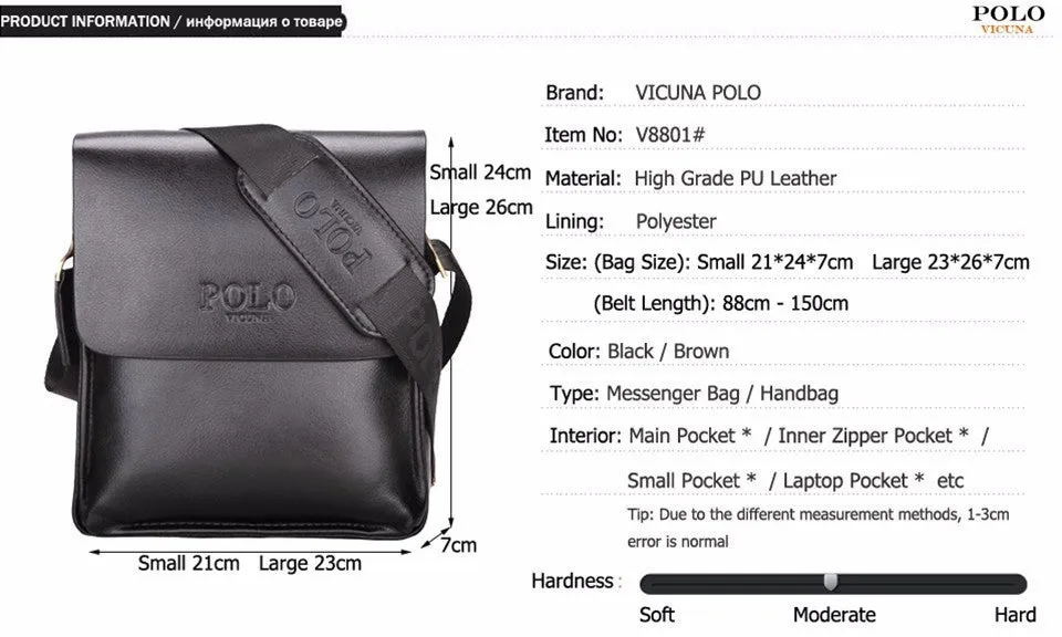 Messenger Bag Famous POLO Crossbody Vintage Leather Bag male Men's Extensive selection Leather Business bolsas Highly recommended VICUNA Brand Bag Mens Men Casual