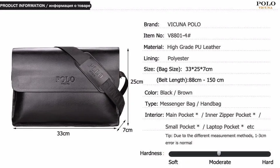 Messenger Bag Famous POLO Crossbody Vintage Leather Bag male Men's Extensive selection Leather Business bolsas Highly recommended VICUNA Brand Bag Mens Men Casual