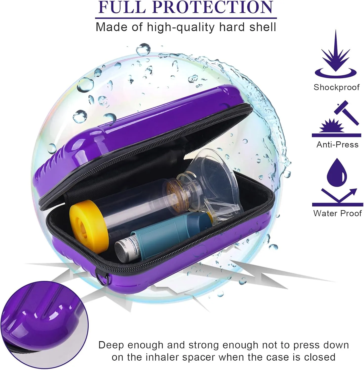 MGZNMTY Travel Carrying Case for Asthma Inhaler, Inhaler Spacer for Kids and Adults, Masks, Inhaler Holder Bag with Shoulder Crossbody Rope and Mesh Pocket for Medicine (Only Case) (Purple)