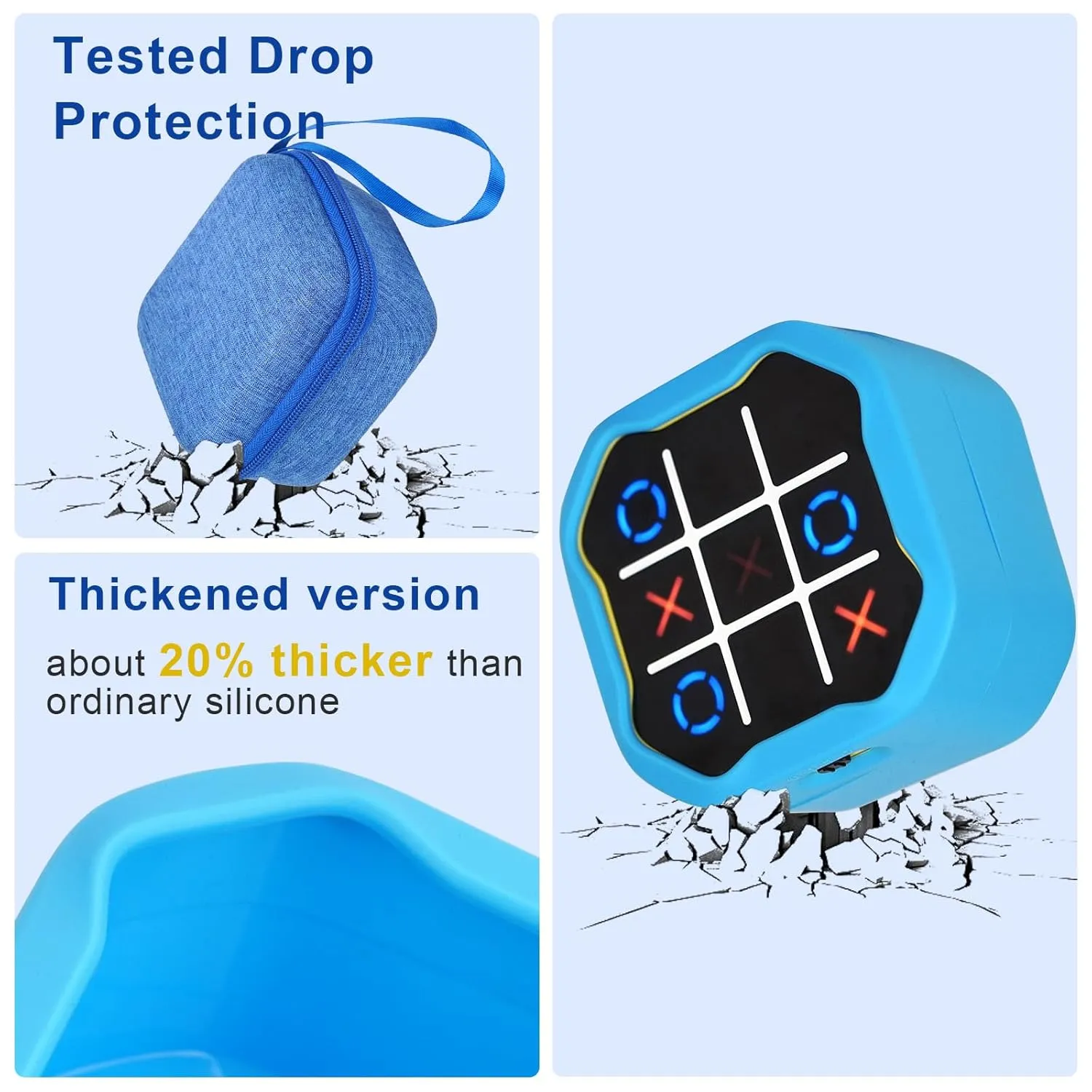 MGZNMTY Travel Storage Case and Silicone Cover Compatible with Giiker Tic Tac Toe Bolt Electronic Game, 3-in-1 Handheld Puzzle Game Console Toys Skin for Kids (Hard Case Silicone Cover) (Blue)