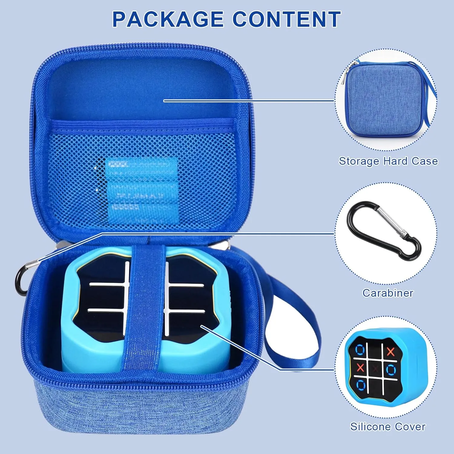 MGZNMTY Travel Storage Case and Silicone Cover Compatible with Giiker Tic Tac Toe Bolt Electronic Game, 3-in-1 Handheld Puzzle Game Console Toys Skin for Kids (Hard Case Silicone Cover) (Blue)