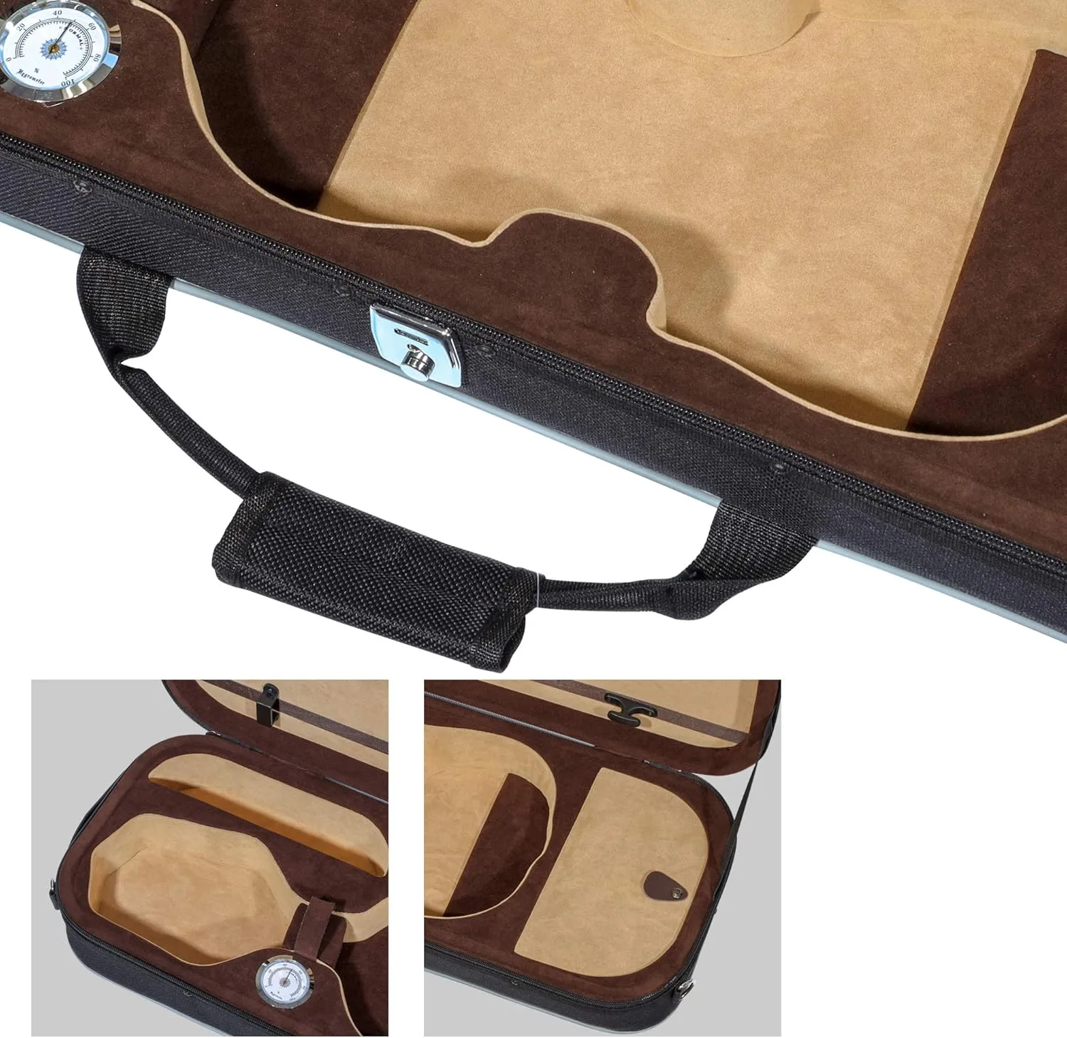 MI&VI NF-5001 Super Lightweight Sturdy Violin Travel Case 4/4 (Full Size) With Reflective Safety Strips | Hygrometer | Adjustable Shoulder Straps | Hard-Shell | High-Density Foam - MIVI Music (Black)