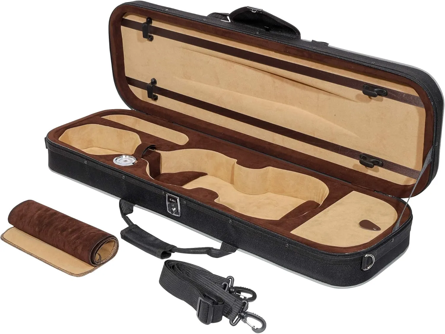 MI&VI NF-5001 Super Lightweight Sturdy Violin Travel Case 4/4 (Full Size) With Reflective Safety Strips | Hygrometer | Adjustable Shoulder Straps | Hard-Shell | High-Density Foam - MIVI Music (Black)