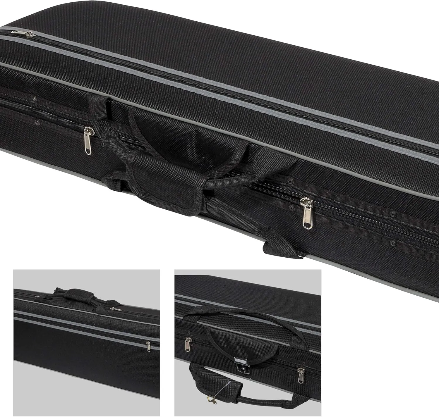 MI&VI NF-5001 Super Lightweight Sturdy Violin Travel Case 4/4 (Full Size) With Reflective Safety Strips | Hygrometer | Adjustable Shoulder Straps | Hard-Shell | High-Density Foam - MIVI Music (Black)