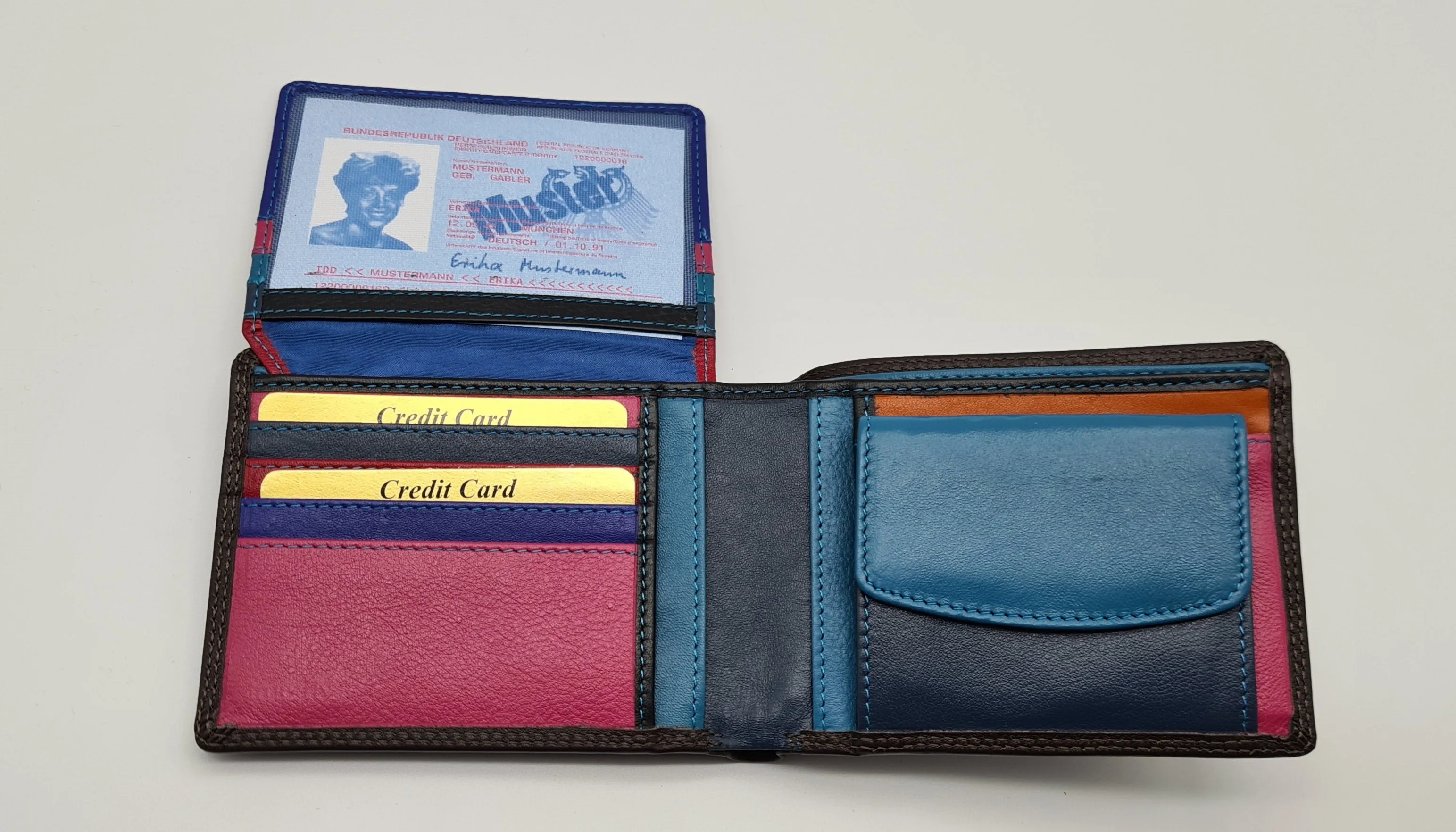 Migant Deisgn Multicolour leather wallet with RFID protection