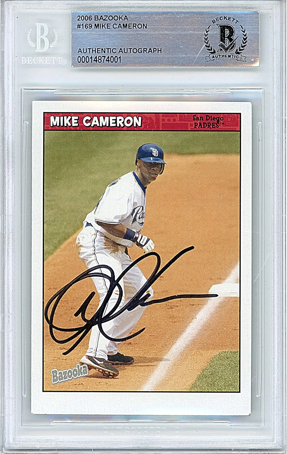 Mike Cameron Signed Baseball Card, 2006 Topps Bazooka #169, Beckett Authentic Autograph Slab, Seattle Mariners Autographed Memorabilia