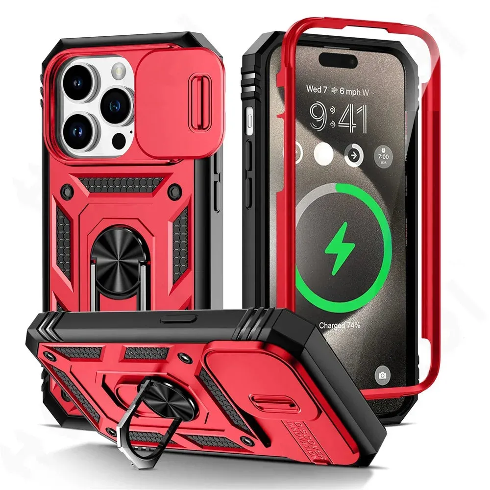 Military Grade Armor Protection Case For iPhone With Camera Slide Cover And Kickstand