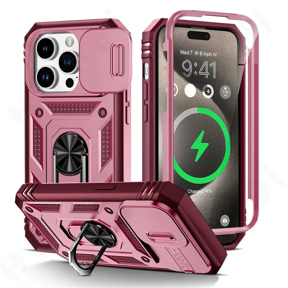 Military Grade Armor Protection Case For iPhone With Camera Slide Cover And Kickstand