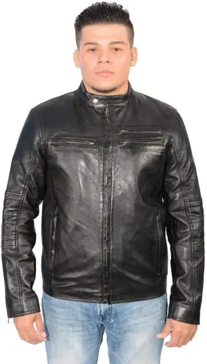 Milwaukee Leather SFM1805 Men's Black Side Stitch Cafe Racer Lambskin Leather Jacket