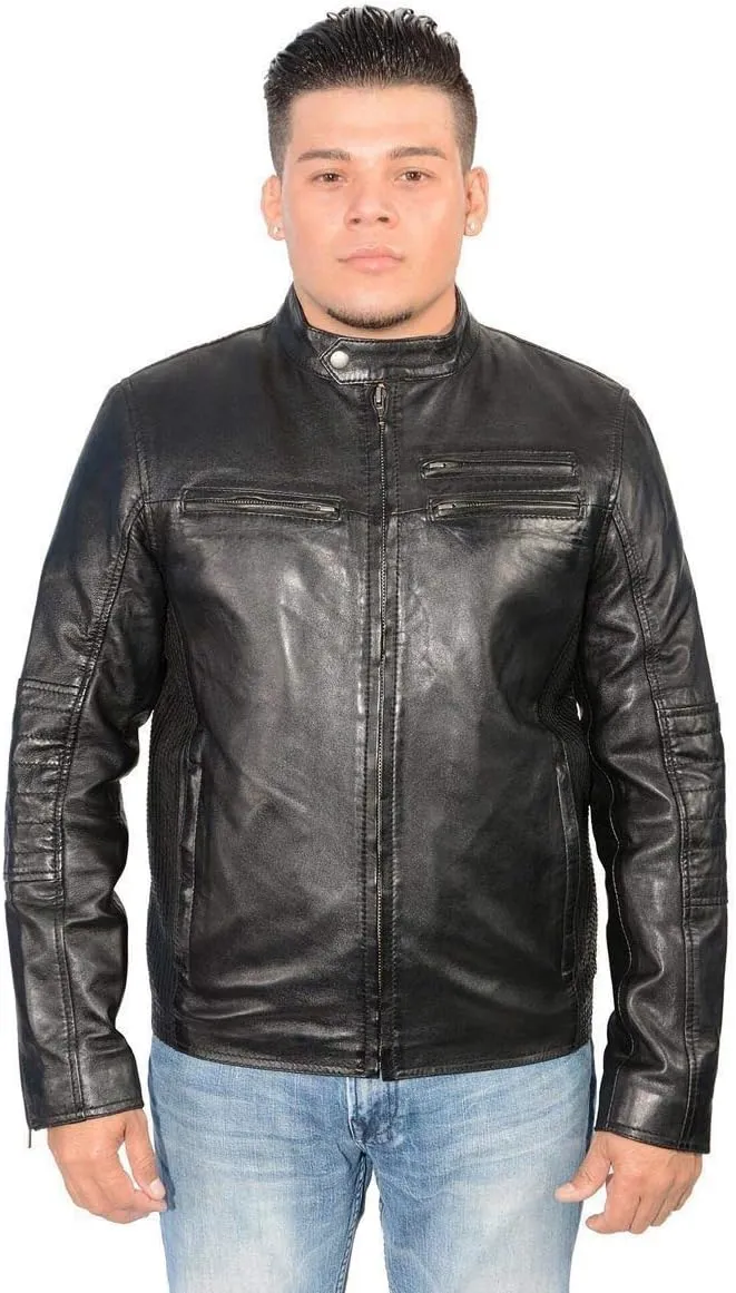 Milwaukee Leather SFM1805 Men's Black Side Stitch Cafe Racer Lambskin Leather Jacket