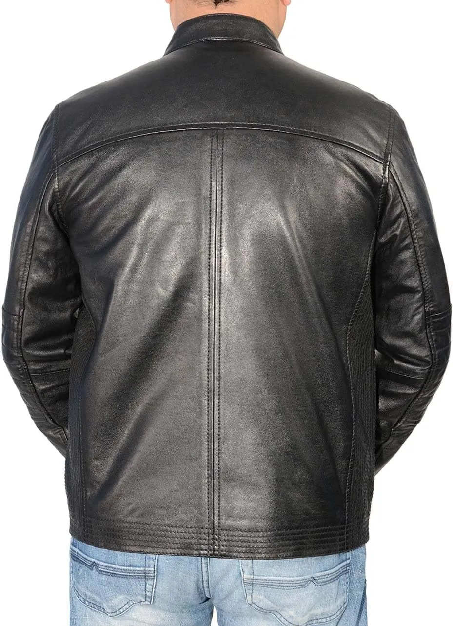 Milwaukee Leather SFM1805 Men's Black Side Stitch Cafe Racer Lambskin Leather Jacket