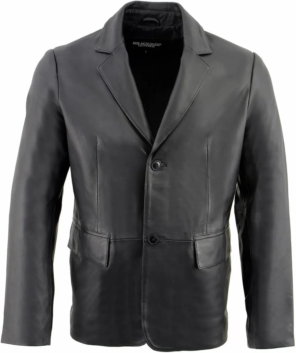 Milwaukee Leather SFM1880 Men's Black 2-Button Closure Car Coat Blazer Leather Jacket