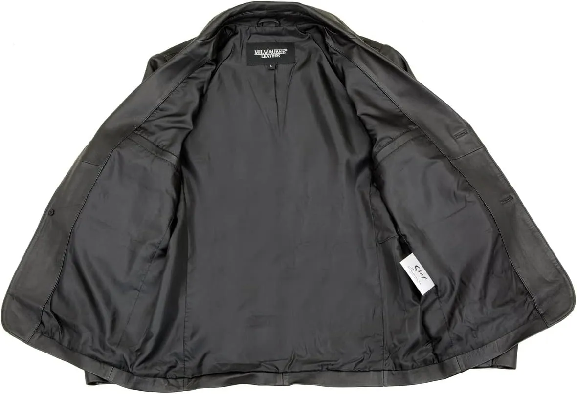Milwaukee Leather SFM1880 Men's Black 2-Button Closure Car Coat Blazer Leather Jacket