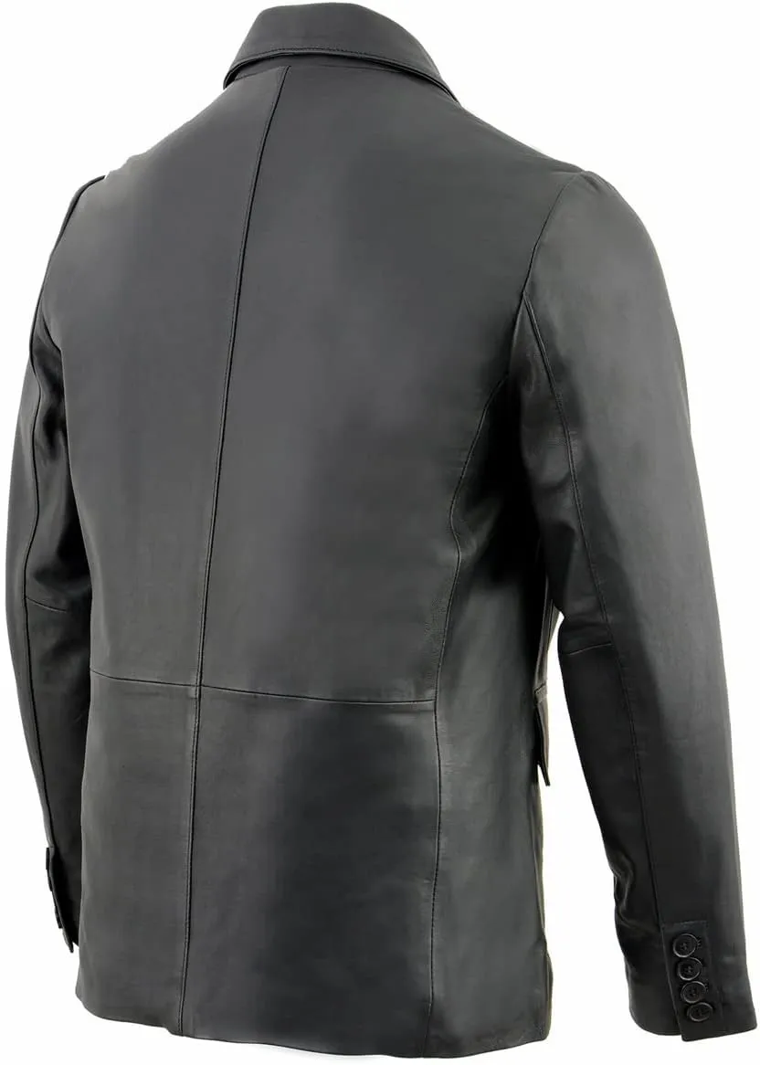 Milwaukee Leather SFM1880 Men's Black 2-Button Closure Car Coat Blazer Leather Jacket