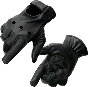 Milwaukee Leather SH247 Men's Black Perforated Leather Full Finger Motorcycle Hand Gloves W/Breathable ‘Open Knuckle’