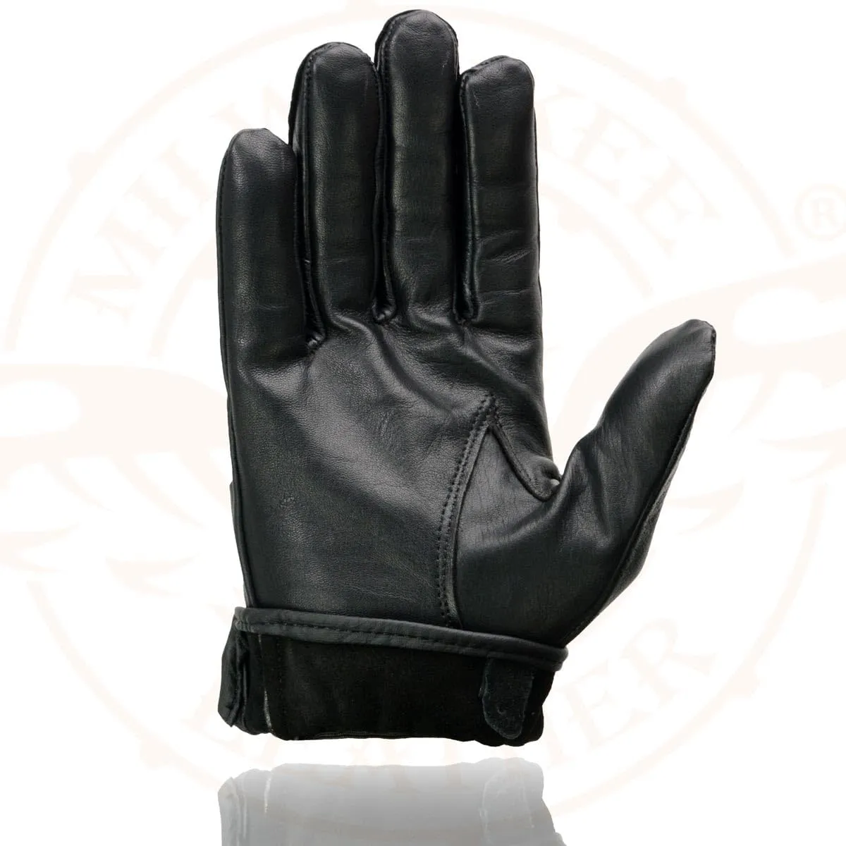 Milwaukee Leather SH247 Men's Black Perforated Leather Full Finger Motorcycle Hand Gloves W/Breathable ‘Open Knuckle’