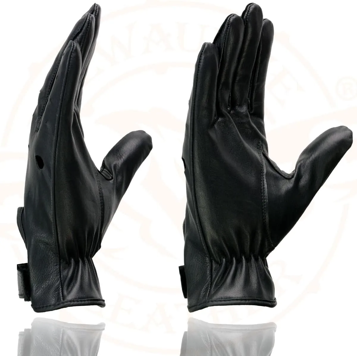 Milwaukee Leather SH247 Men's Black Perforated Leather Full Finger Motorcycle Hand Gloves W/Breathable ‘Open Knuckle’