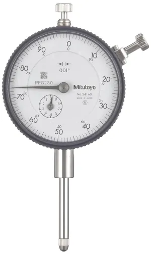 Mitutoyo "2416S" Dial Indicator, 4-48 UNF Thread, 0.375" Stem Dia., lug Back," White Dial, 0-100 Reading, 2.244" Dial Dia., 0-1" Range, 0.001" Graduation, -0.002" Accuracy