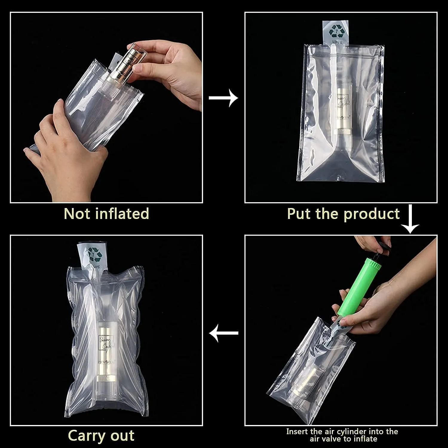 Miupoo Clear Plastic Inflatable Air Packaging Protector Bag with Free Pump - Cushion Blocking Bag, 8x8 Inches, 50 Pieces