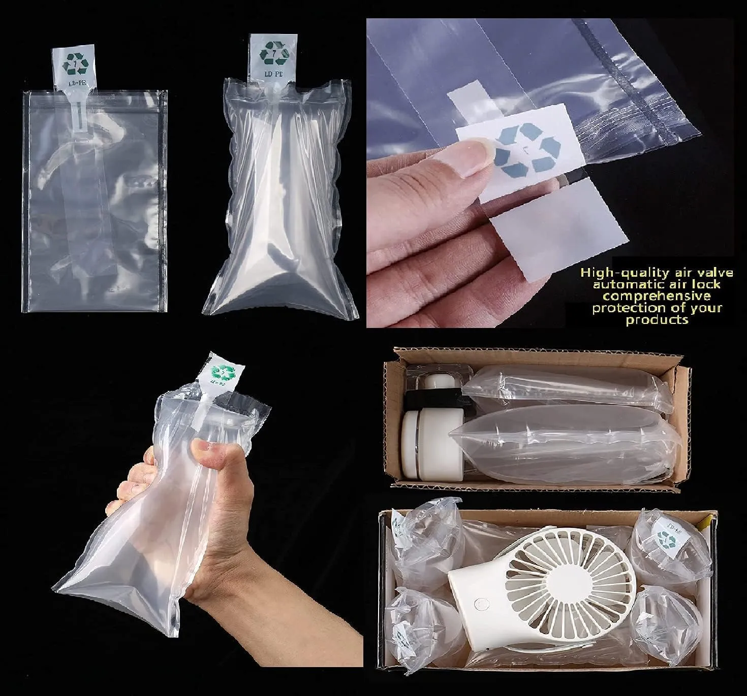 Miupoo Clear Plastic Inflatable Air Packaging Protector Bag with Free Pump - Cushion Blocking Bag, 8x8 Inches, 50 Pieces