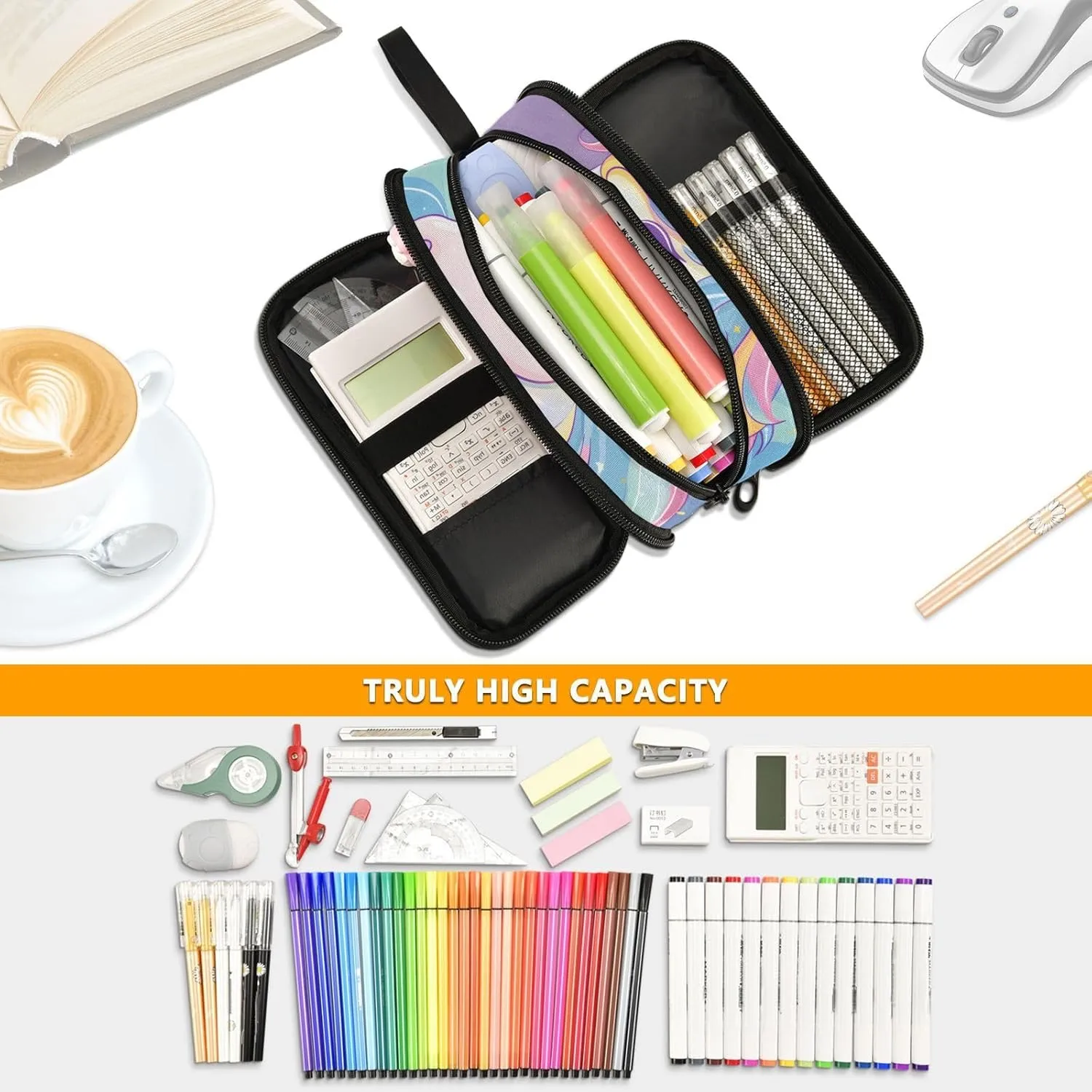 MNSRUU Big Pencil Pen Case, Pencil Bag Unicorn Charming Aesthetic Pencil Case Organizer Markers Pencil Box Pencil Pouch for Girls Boys Adults