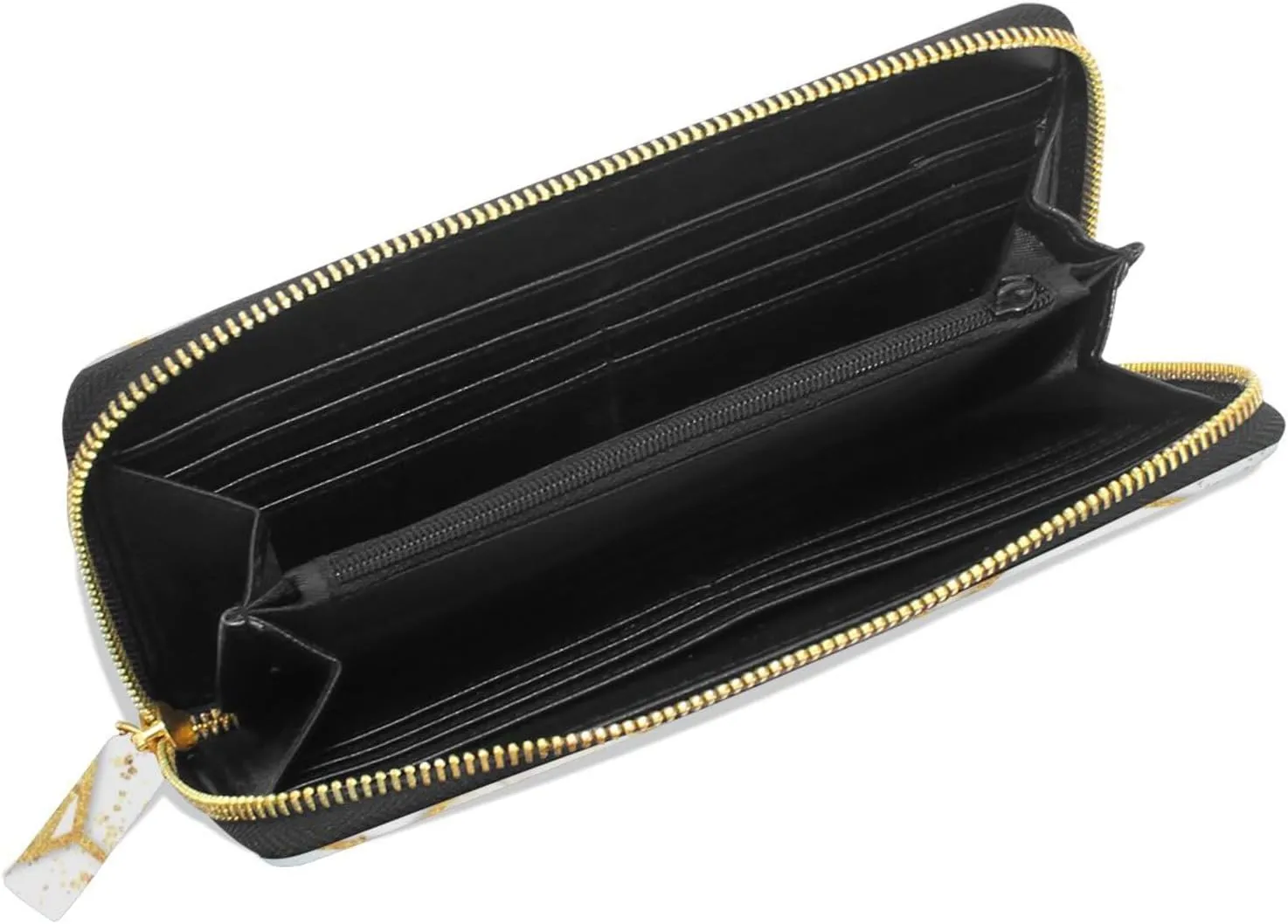 Modern Marbling Gold White Marble Geometric Rhombus with Gold Leaves Leather Long Wallet Organizer with Zipper Purse Clutch Bag for Women Men Key Card Coin Passport Checkbook 8 x 4 inch