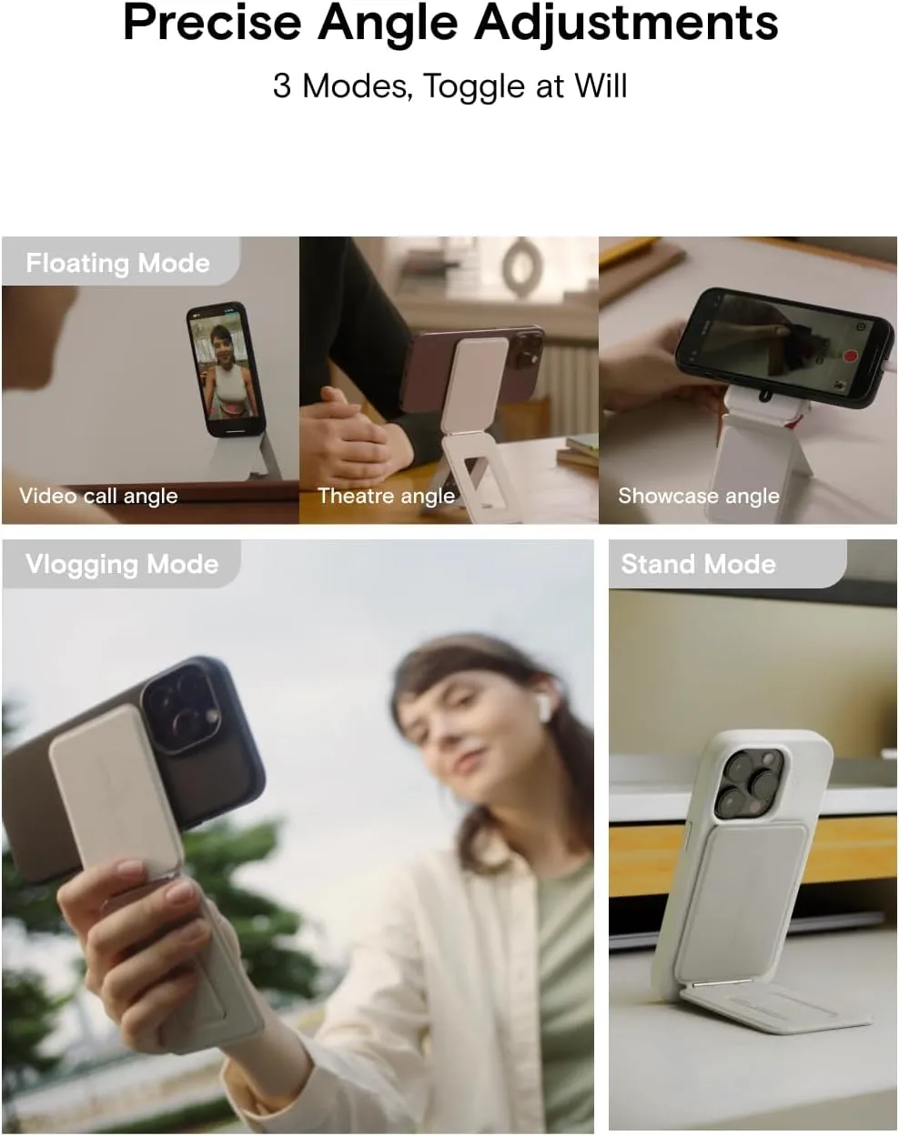 MOFT Phone Tripod Stand Compatible with iPhone 16/15/14/13/12 Series, Angle Adjustment & Strong Magnets MOVAS Vegan Leather Invisible Selfie Stick Tripod, Misty Cove (Without Card Slot)