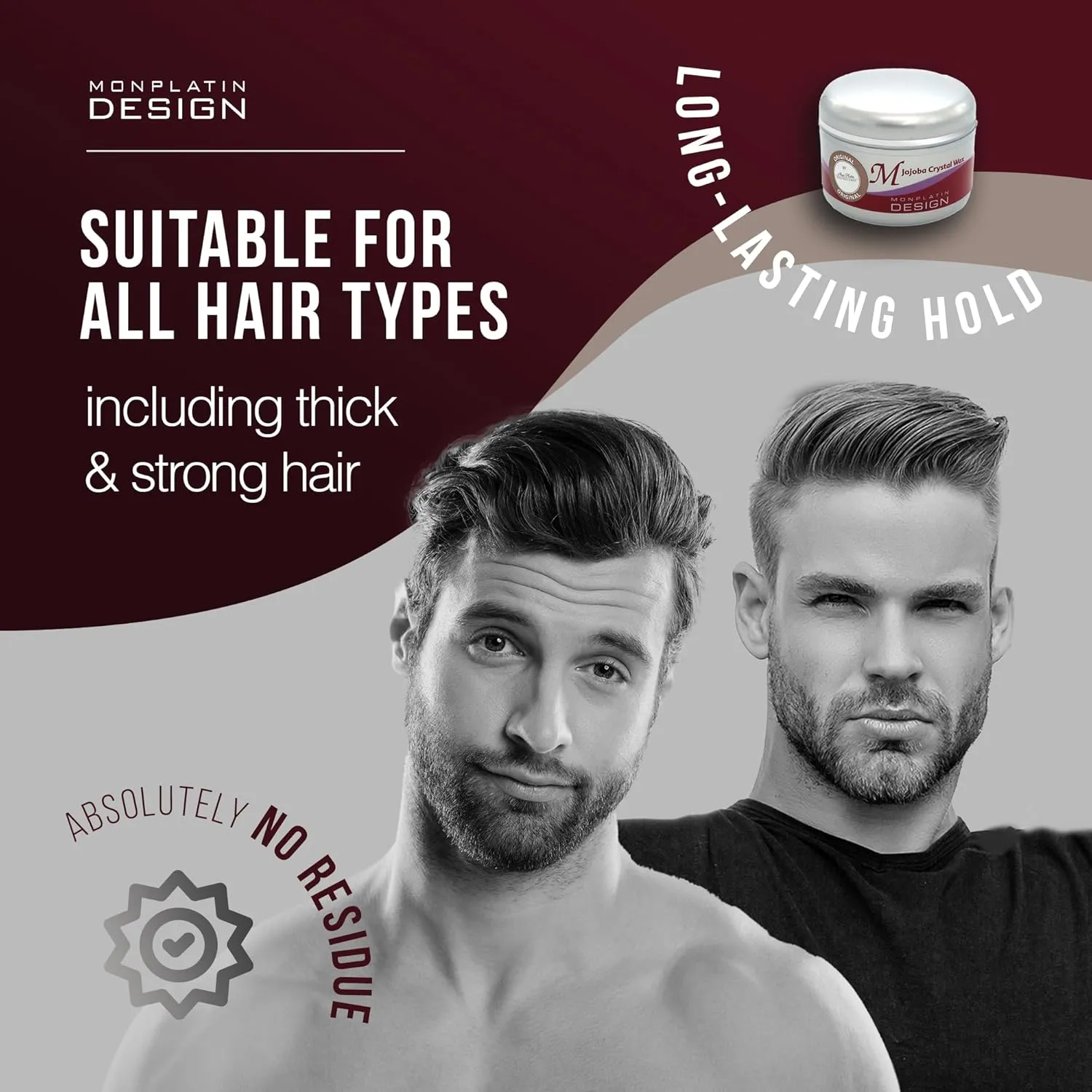 Mon Platin Professional Hair Styling Wax - Jojoba Crystal High Sheen, Strong Hold for Men & Women, Daily Use Hair Creme with Grapefruit Scent - 250 ml