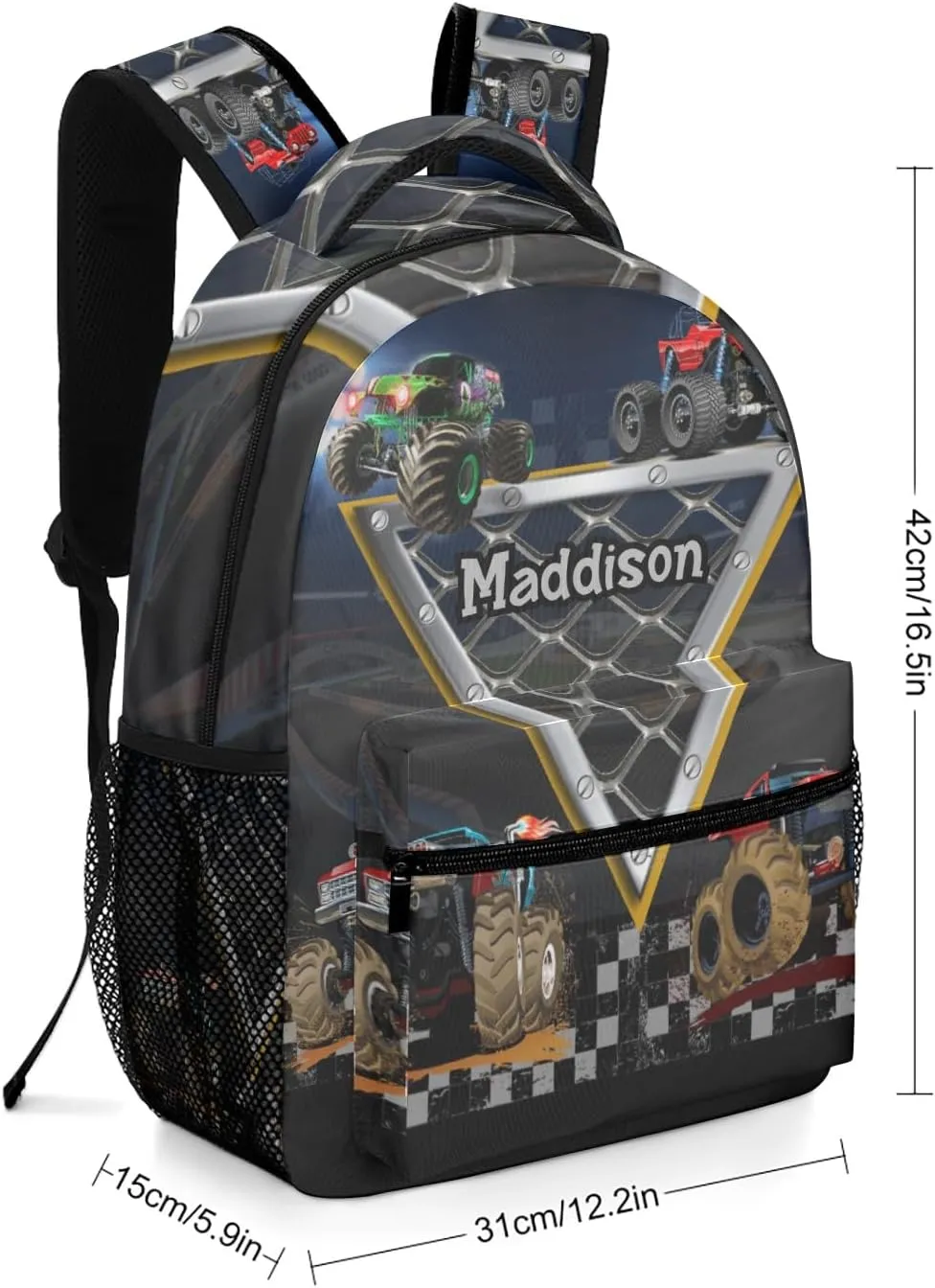 Monster Truck Personalized School Backpack for Kid-Boy/Girl Primary Daypack Travel Bookbag, Option 5, K10255