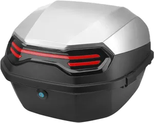Motorcycle Top Case Tail Box Carrier Case Waterproof Trunk Luggage Plastic Case Lockable with 35L Capacity (Silver gray), WX101