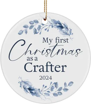 My First Christmas as a Crafter 2024 Ornament Gifts for Women Men Leather Jewelry Woodcrater Lenscrafter Manager Xmas Thank You Round Circle Ceramic Outdoor Decor Party Tree