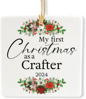 My First Christmas as a Crafter 2024 Ornament - Square Shape - Gifts for Merry Xmas Happy New Year 2025 Leather Jewelry Woodcrater Lenscrafter Manager Him Her, Party Decor, Ceramic