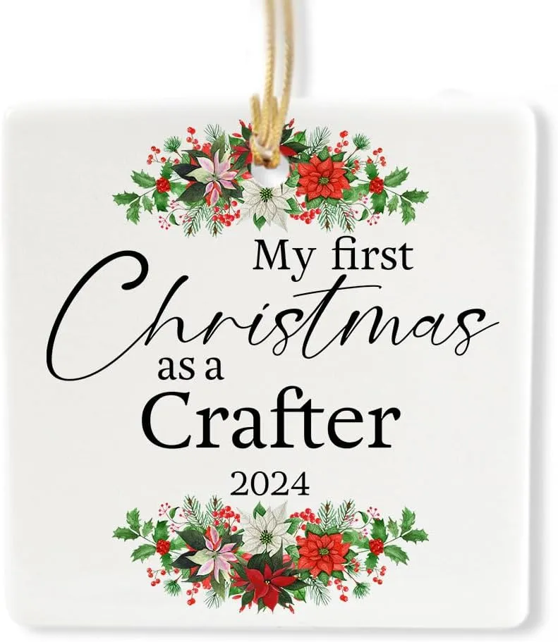 My First Christmas as a Crafter 2024 Ornament - Square Shape - Gifts for Merry Xmas Happy New Year 2025 Leather Jewelry Woodcrater Lenscrafter Manager Him Her, Party Decor, Ceramic