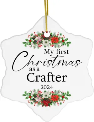 My First Christmas as a Crafter 2024 Snowflake Ornament Ceramic Leather Jewelry Woodcrater Lenscrafter Manager Gifts Men Women for Merry Xmas Happy New Year 2025 Party Decoration