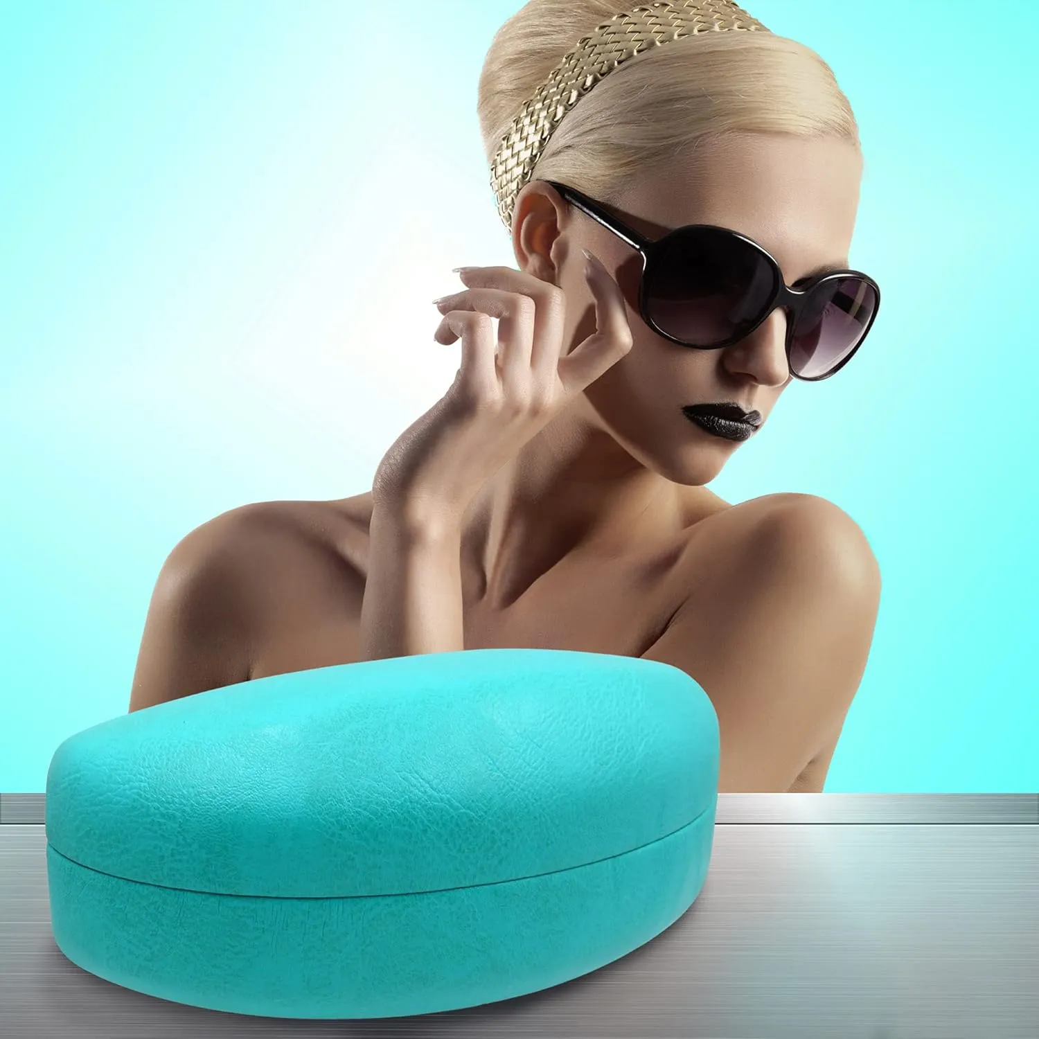 MyEyeglassCase Large Curved Sunglasses Case - Women Hard Shell Glasses Holder - XL Large Eyeglass Case with Pouch &Cloth