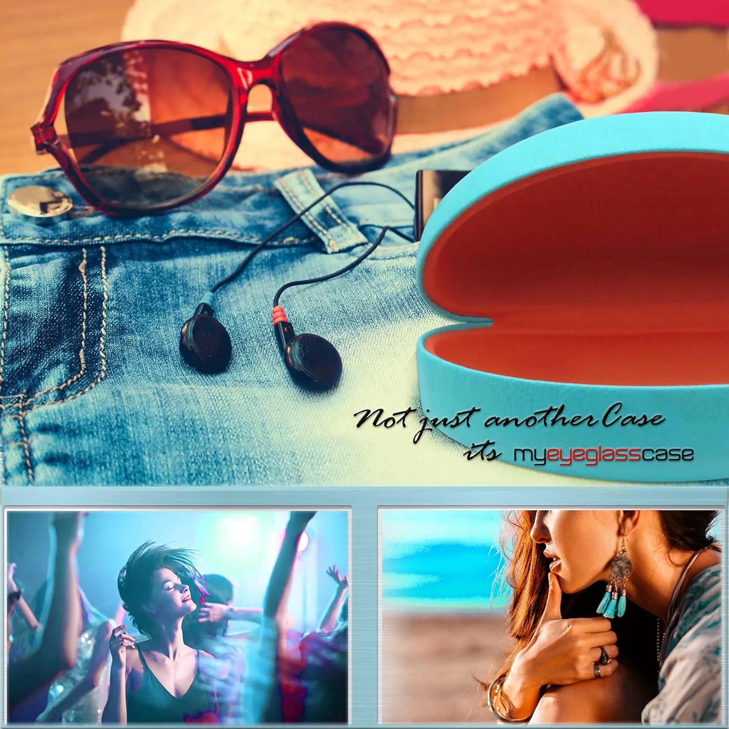 MyEyeglassCase Large Curved Sunglasses Case - Women Hard Shell Glasses Holder - XL Large Eyeglass Case with Pouch &Cloth