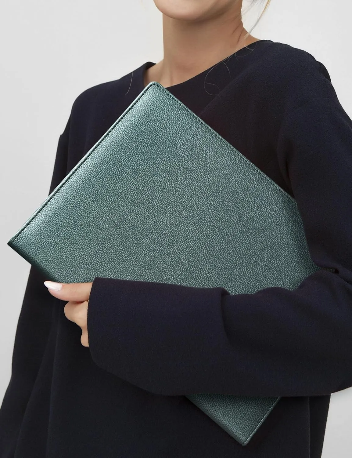 Mymazn Padfolio Portfolio Folder, Faux Leather Interview Resume Folder with Document Organizer & Business Card Holder, Letter-Sized Notepad Legal Pad Holder for Men Women (Grey Green)