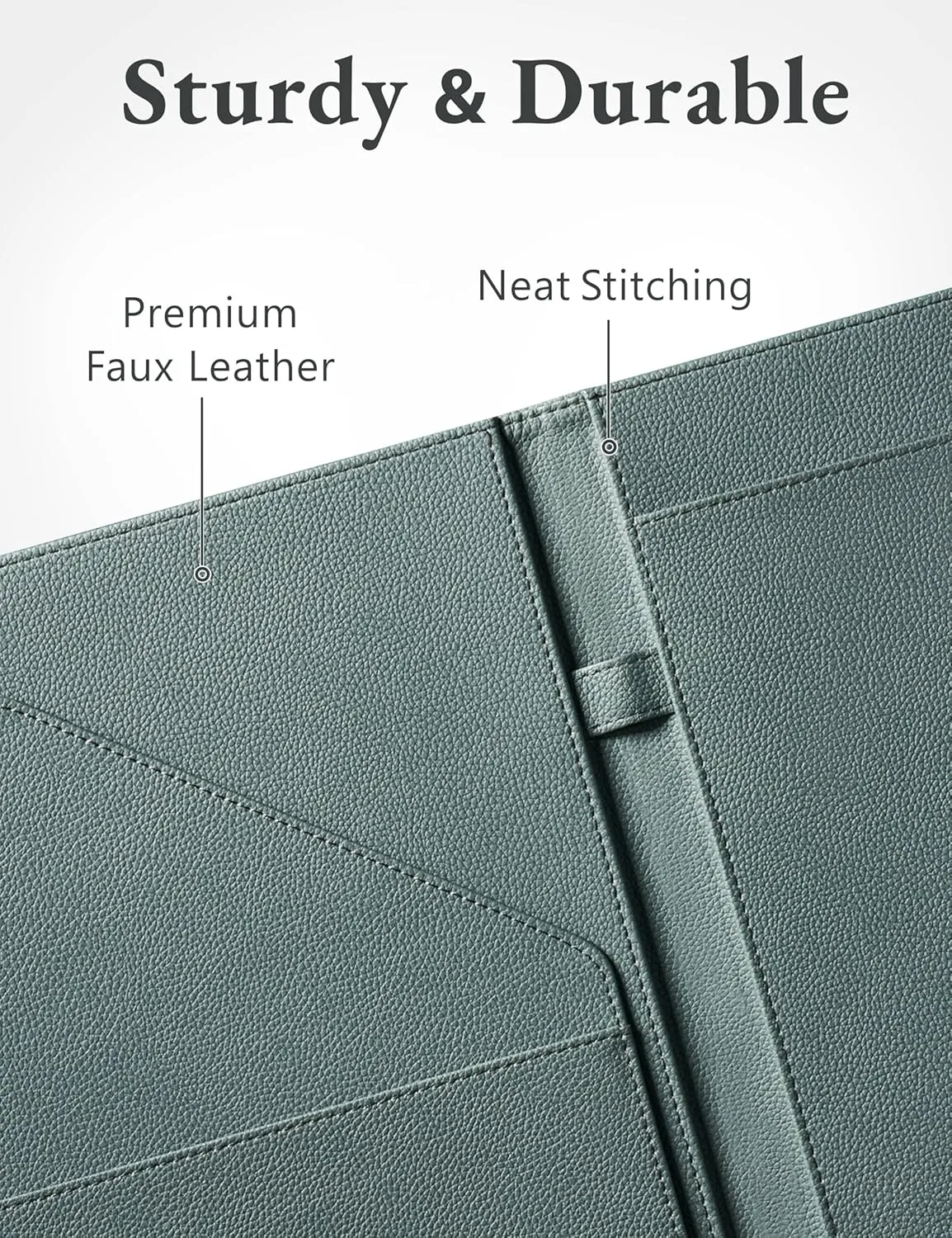 Mymazn Padfolio Portfolio Folder, Faux Leather Interview Resume Folder with Document Organizer & Business Card Holder, Letter-Sized Notepad Legal Pad Holder for Men Women (Grey Green)